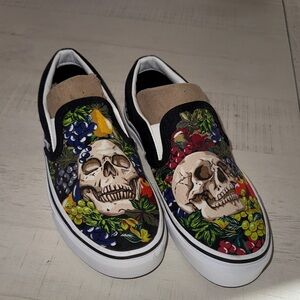 Vans Black Multicolor Skull Slip-On Sneakers